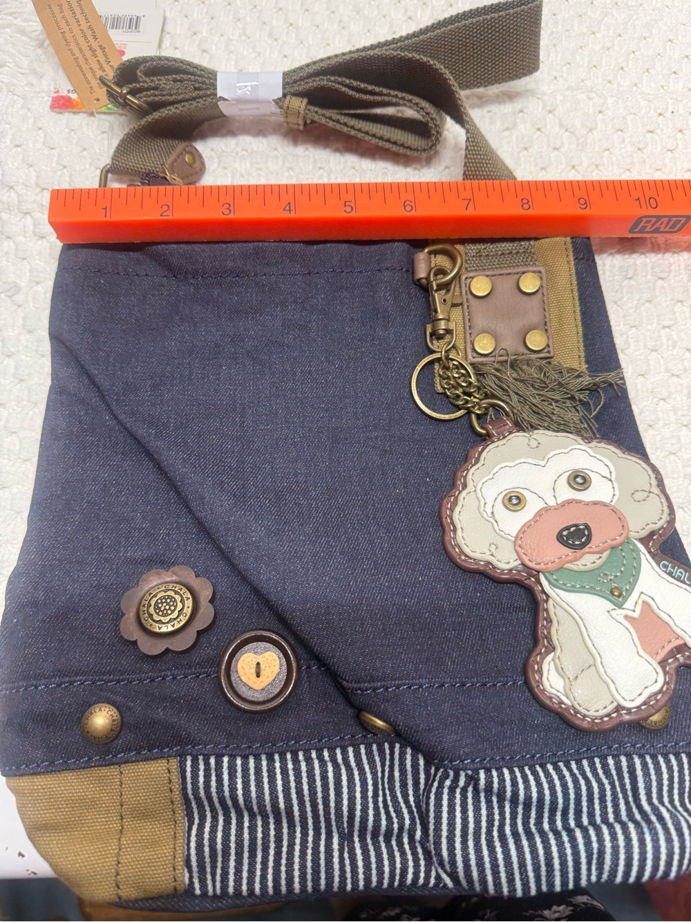 Chala Navy Blue Crossbody Bag with Tan and Cream Accents